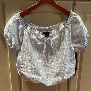 Aqua by Bloomingdales Light Blue/White Striped Blouse Size L